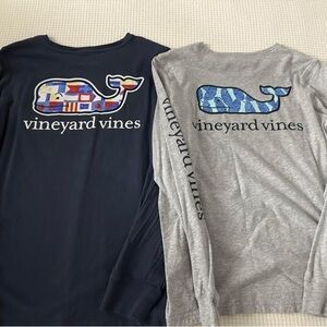 Vineyard Vines Women’s Navy and Gray Whale Long Sleeve Tees.  Sz S
